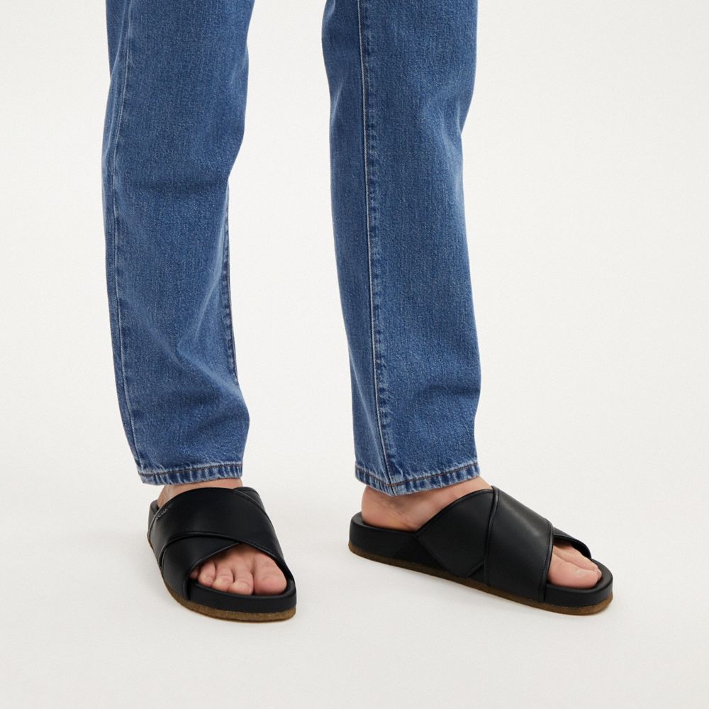COACH®,Thomas Sandal,Leather,Slides,Logo,Metal,Casual,Black,Detail View