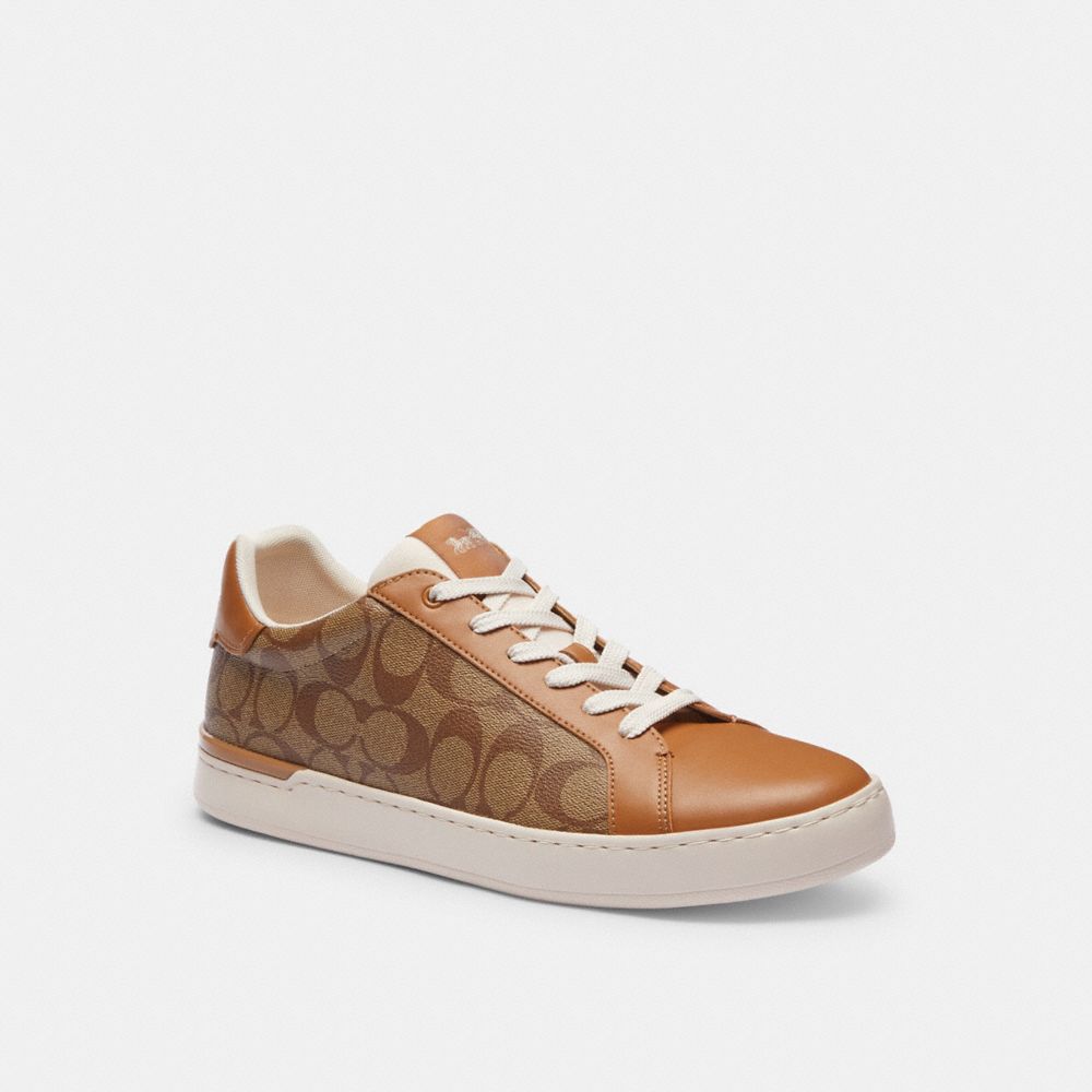 COACH®,CLIP LOW TOP SNEAKER IN SIGNATURE CANVAS,Khaki/ Light Khaki,Front View