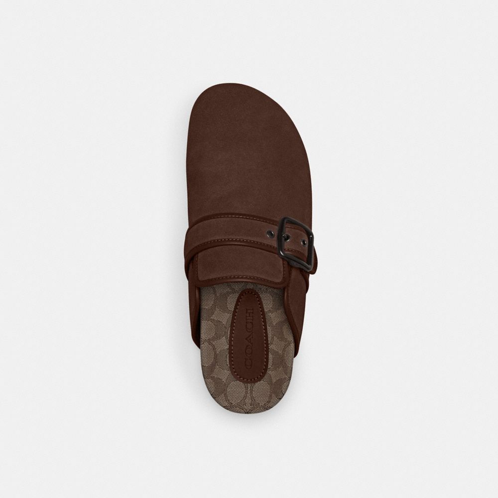 COACH®,Benjamin Clog,Leather,Cotton,Mules,Belt,Leather Embellishment,Casual,Brown,Inside View,Top View