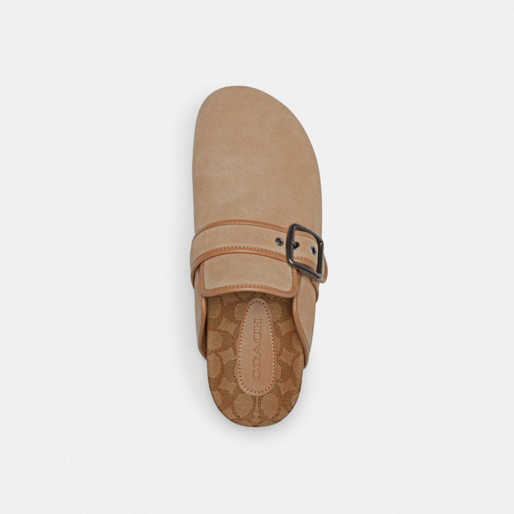 COACH®,Benjamin Clog,Cotton,Leather,Mules,Belt,Leather Embellishment,Casual,Beige,Inside View,Top View