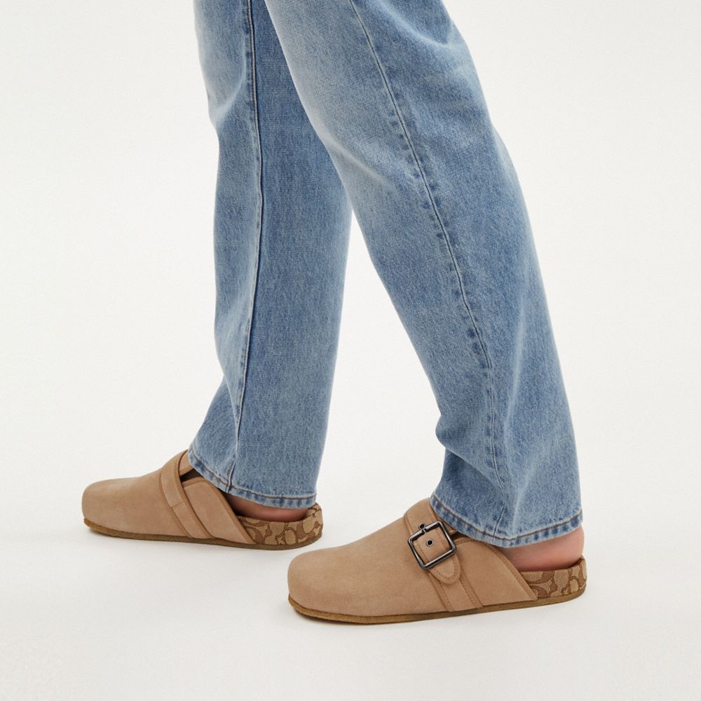 COACH®,Benjamin Clog,Cotton,Leather,Mules,Belt,Leather Embellishment,Casual,Beige,Detail View