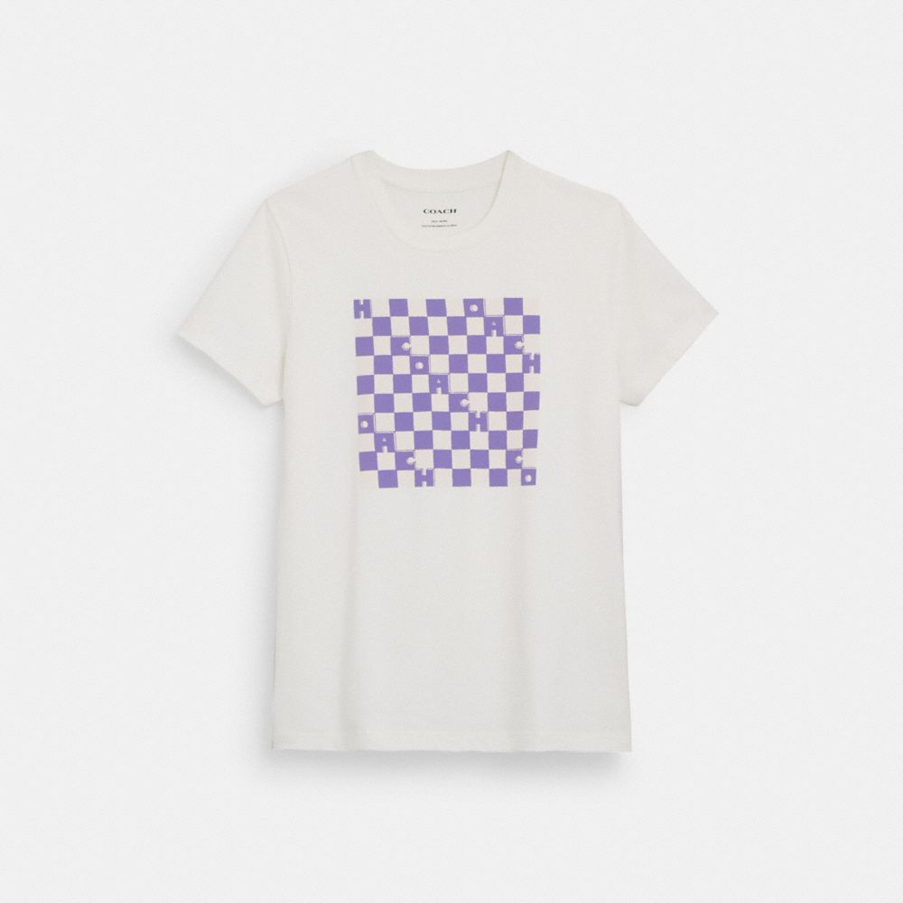 COACH®,CHECKERBOARD T-SHIRT IN ORGANIC COTTON,White,Front View