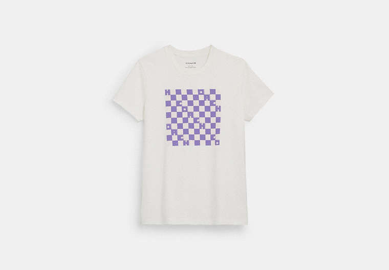 COACH®,CHECKERBOARD T-SHIRT IN ORGANIC COTTON,Other,White,Front View image number 0
