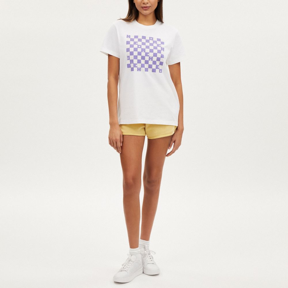 COACH®,CHECKERBOARD T-SHIRT IN ORGANIC COTTON,White,Scale View