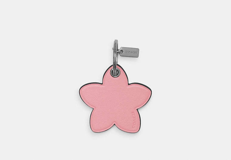 COACH®,FLOWER BAG CHARM,Leather,Mini,Silver/Flower Pink,Front View