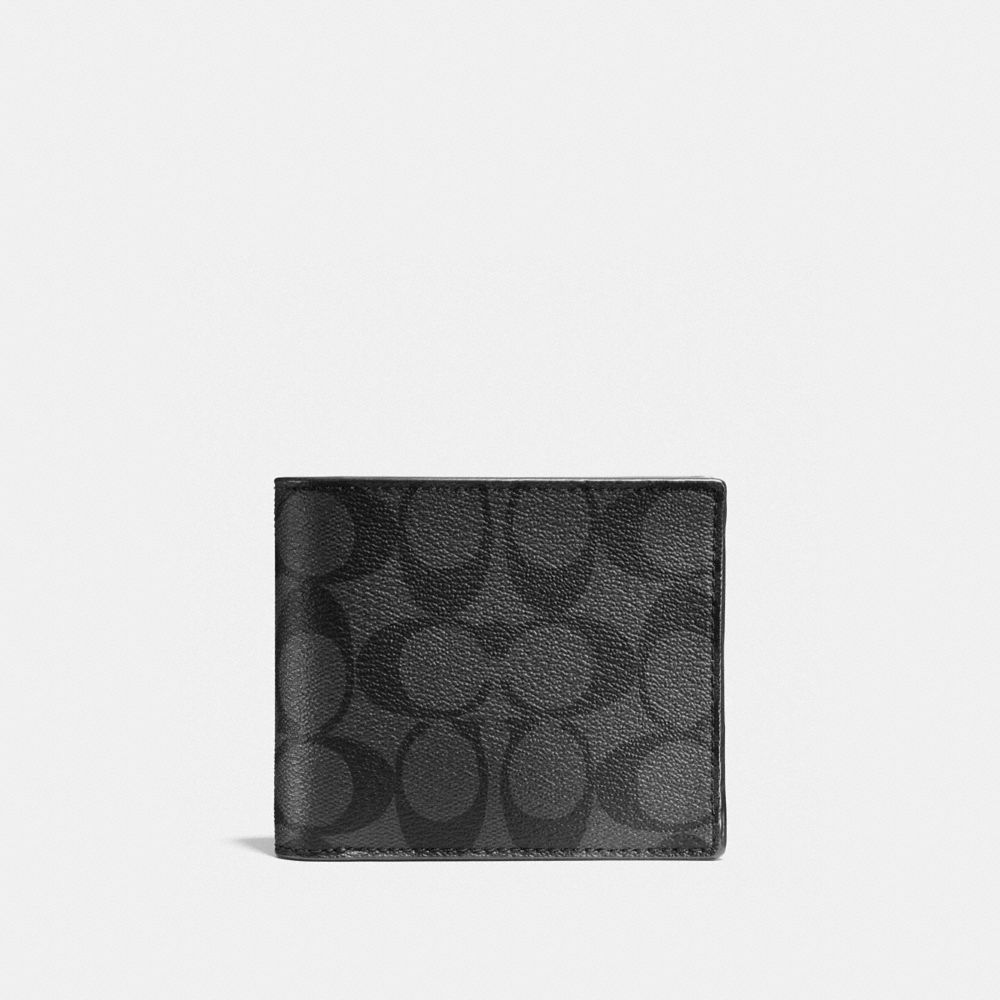 COACH®,PORTEFEUILLE 3 EN 1 EN TOILE EXCLUSIVE,Tissu en toile exclusif,Charbon/Noir,Front View