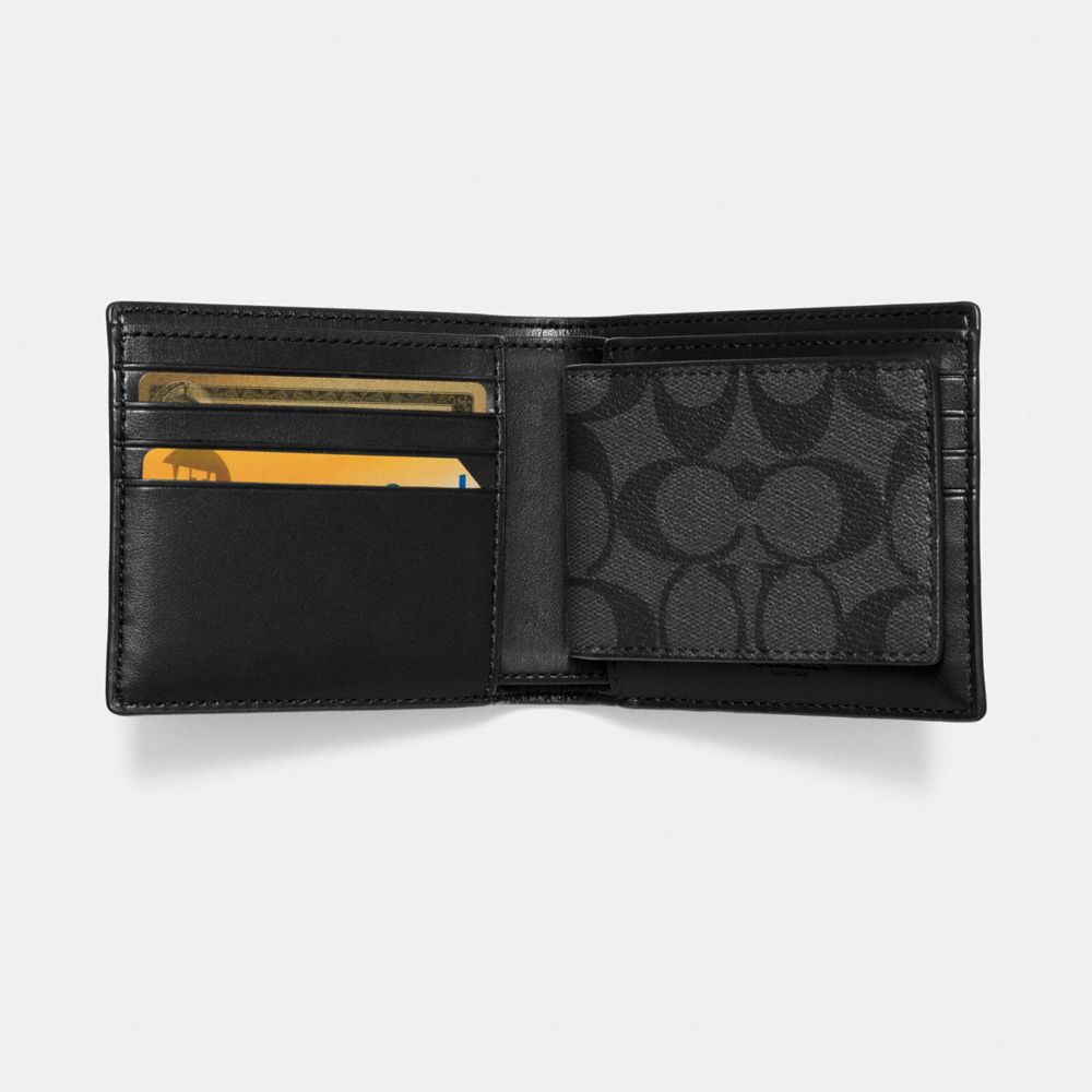 COACH®,PORTEFEUILLE 3 EN 1 EN TOILE EXCLUSIVE,Toile exclusive,Charbon/Noir,Inside View,Top View