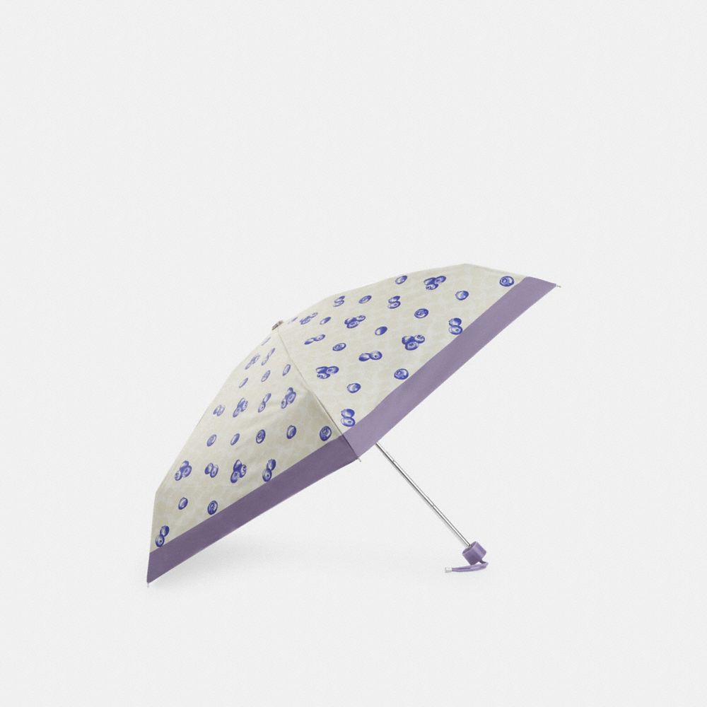 COACH®,MINI PARAPLUIE À IMPRIMÉ BLEUET SIGNATURE,Nylon,Argent/Craie/Violet pâle,Front View