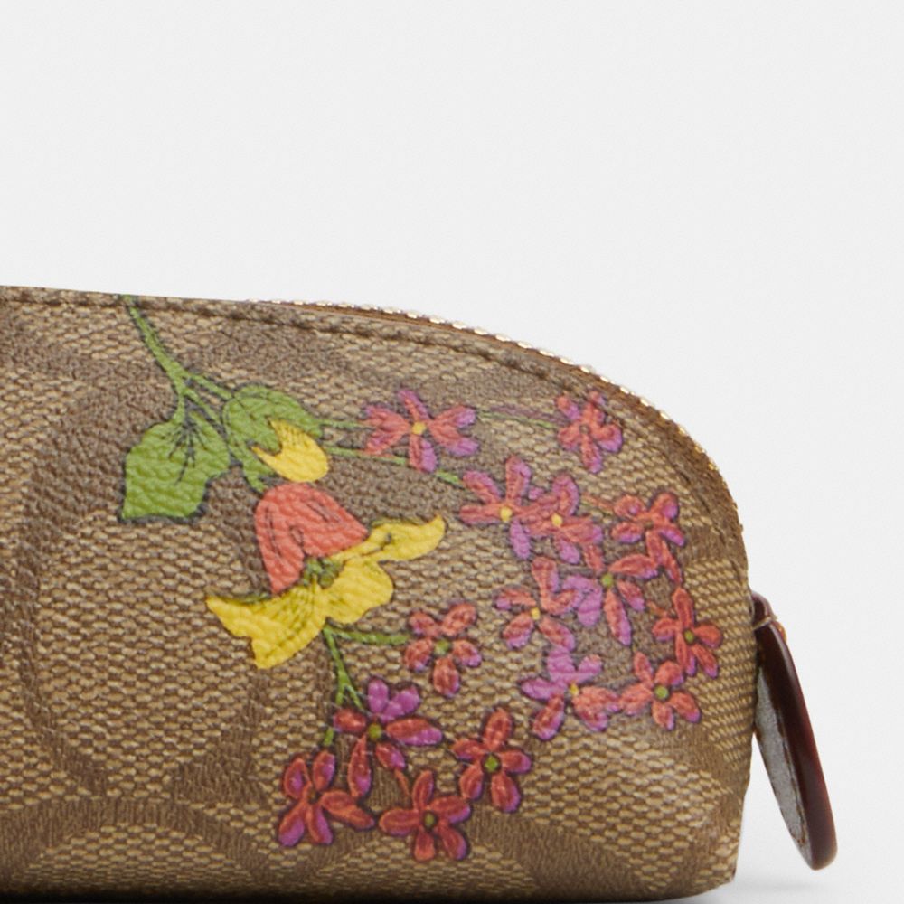 COACH®,PENCIL CASE IN SIGNATURE CANVAS WITH FLORAL PRINT,Mini,Gold/Khaki Multi