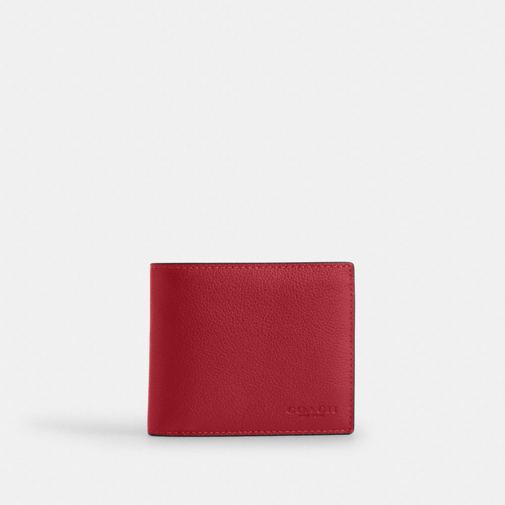 COACH®,3-In-1 Wallet,Leather,Bi Fold,Casual,Maroon,Front View