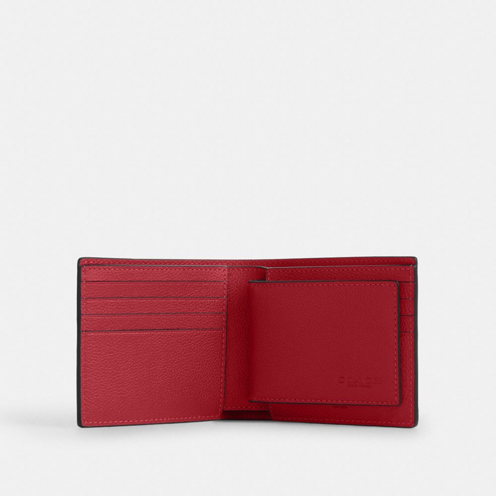 COACH®,3-In-1 Wallet,Leather,Bi Fold,Casual,Maroon,Inside View,Top View