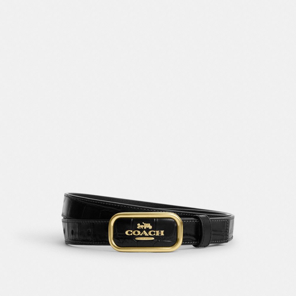 COACH®,SIGNATURE BUCKLE CUT-TO-SIZE REVERSIBLE MORGAN BELT, 25MM,Gold/Black,Front View