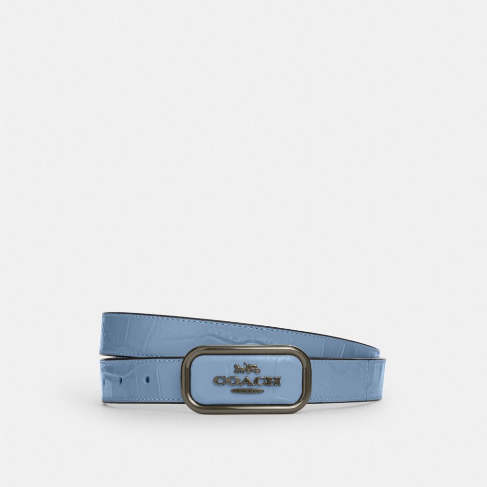 COACH®,SIGNATURE BUCKLE CUT-TO-SIZE REVERSIBLE MORGAN BELT, 25MM,Gunmetal/Cornflower,Front View