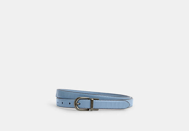 COACH®,CLASSIC BUCKLE CUT-TO-SIZE REVERSIBLE BELT, 18MM,Leather,Gunmetal/Cornflower,Front View