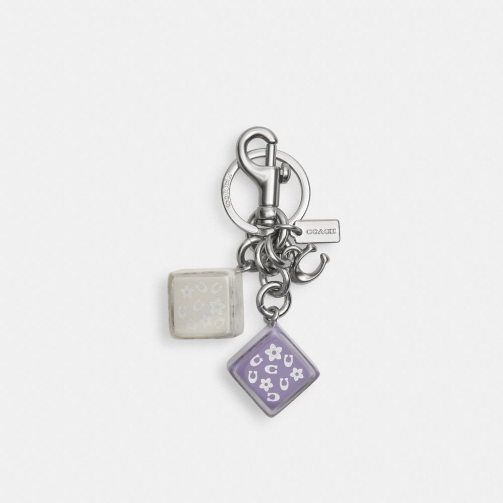 COACH®,CUBE CLUSTER BAG CHARM,Silver/Light Violet Multi,Front View