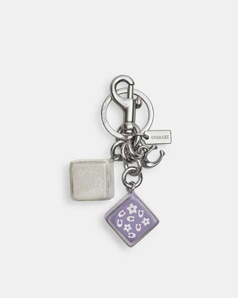 COACH®,CUBE CLUSTER BAG CHARM,Metal,Silver/Light Violet Multi,Front View