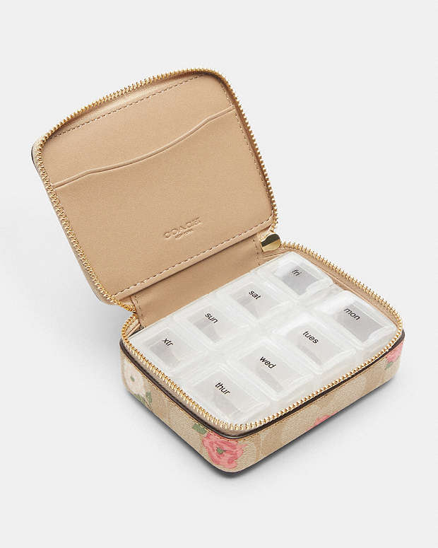 Weekly Pill Box In Signature Canvas With Floral Print