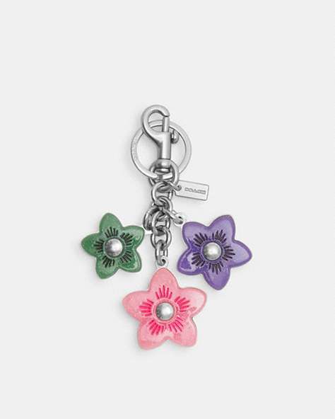 COACH®,WILDFLOWER CLUSTER BAG CHARM,Metal,Silver/Flower Pink Multi,Front View