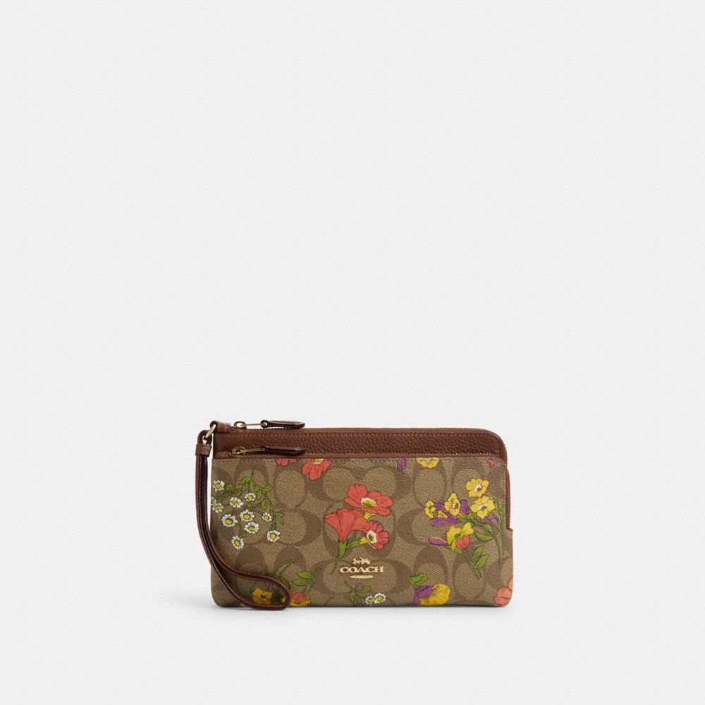 Double Zip Wallet In Signature Canvas With Floral Print