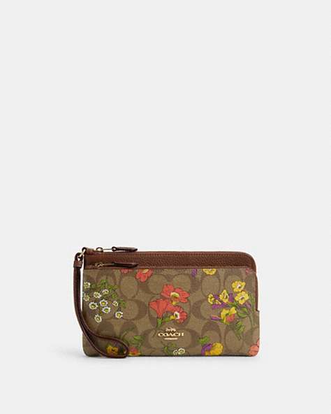 Double Zip Wallet In Signature Canvas With Floral Print