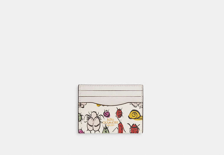 COACH®,SLIM ID CARD CASE WITH CREATURE PRINT,pvc,Gold/Chalk Multi,Front View
