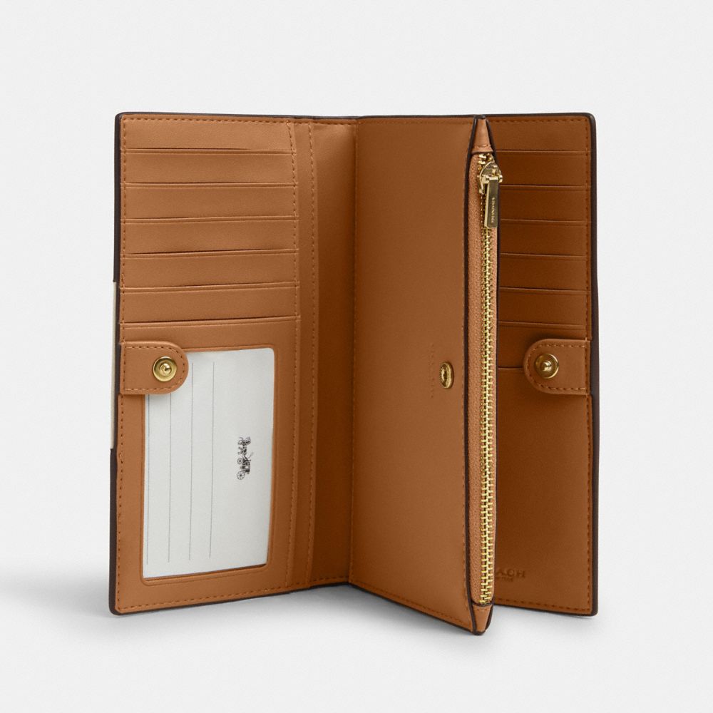 COACH®,Slim Zip Wallet In Signature Canvas With Stripe,Canvas,Leather,Bi Fold,Color Block,Logo,Casual,Beige,Inside View,Top View