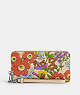 COACH®,LONG ZIP AROUND WALLET WITH FLORAL PRINT,Leather,Mini,Silver/Ivory Multi,Front View