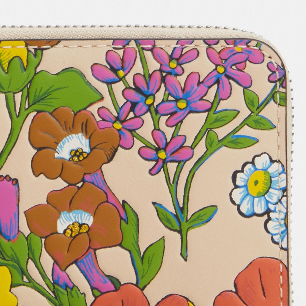 COACH®,LONG ZIP AROUND WALLET WITH FLORAL PRINT,Novelty Leather,Mini,Silver/Ivory Multi