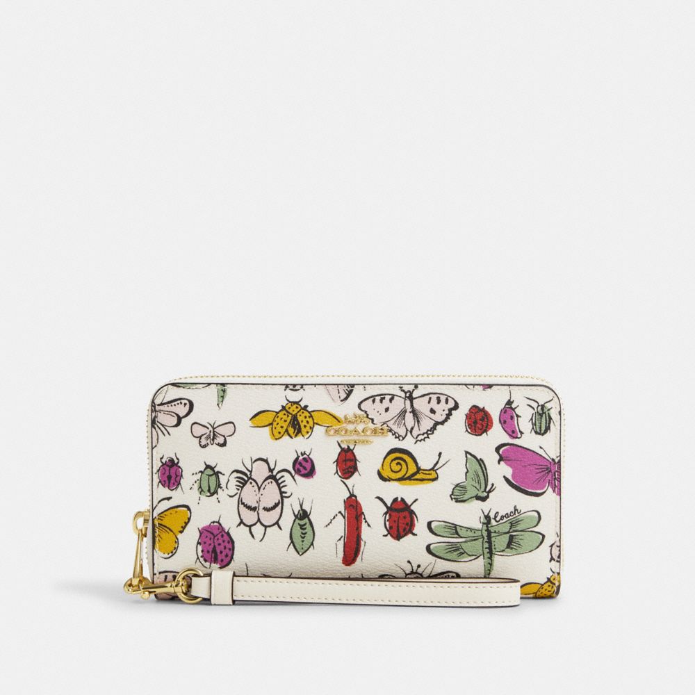 COACH®,LONG ZIP AROUND WALLET WITH CREATURE PRINT,Novelty Print,Mini,Gold/Chalk Multi,Front View