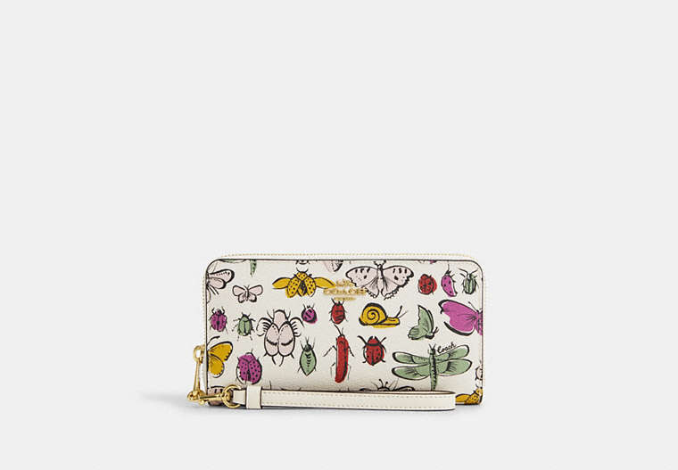 COACH®,LONG ZIP AROUND WALLET WITH CREATURE PRINT,pvc,Mini,Gold/Chalk Multi,Front View