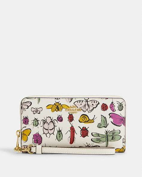 COACH®,LONG ZIP AROUND WALLET WITH CREATURE PRINT,pvc,Gold/Chalk Multi,Front View