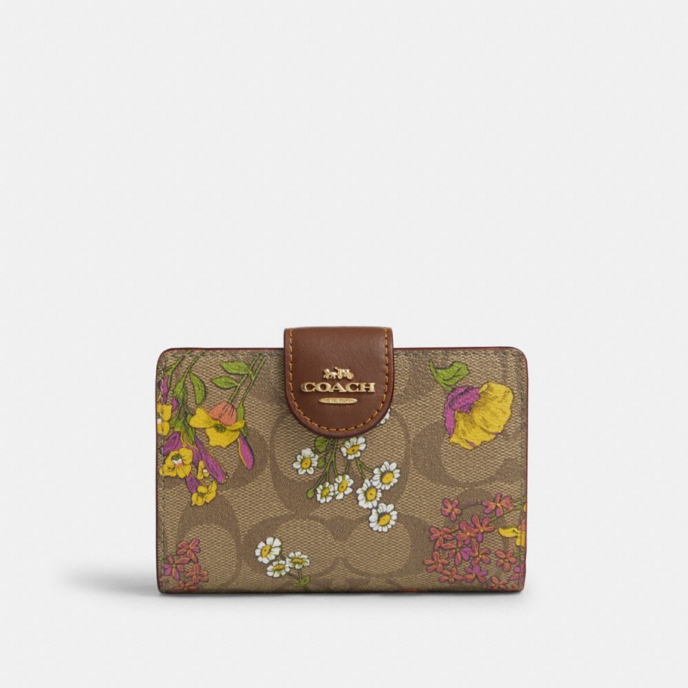 COACH® | Medium Corner Zip Wallet In Signature Canvas With Floral 