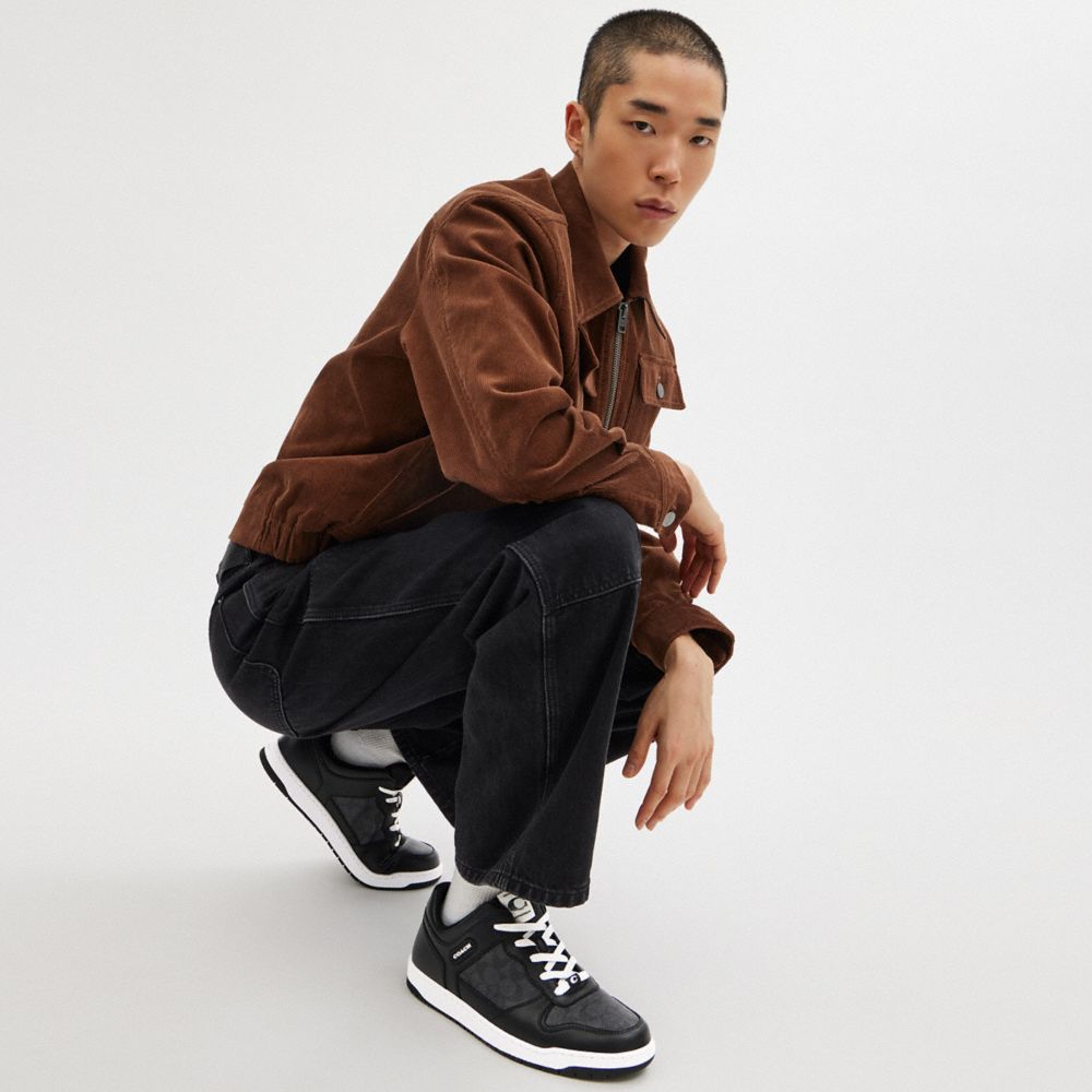 COACH®,C201 Sneaker In Signature Canvas,Canvas,Leather,Rubber,Casual,Color Block,Traction,Casual,Black,Detail View
