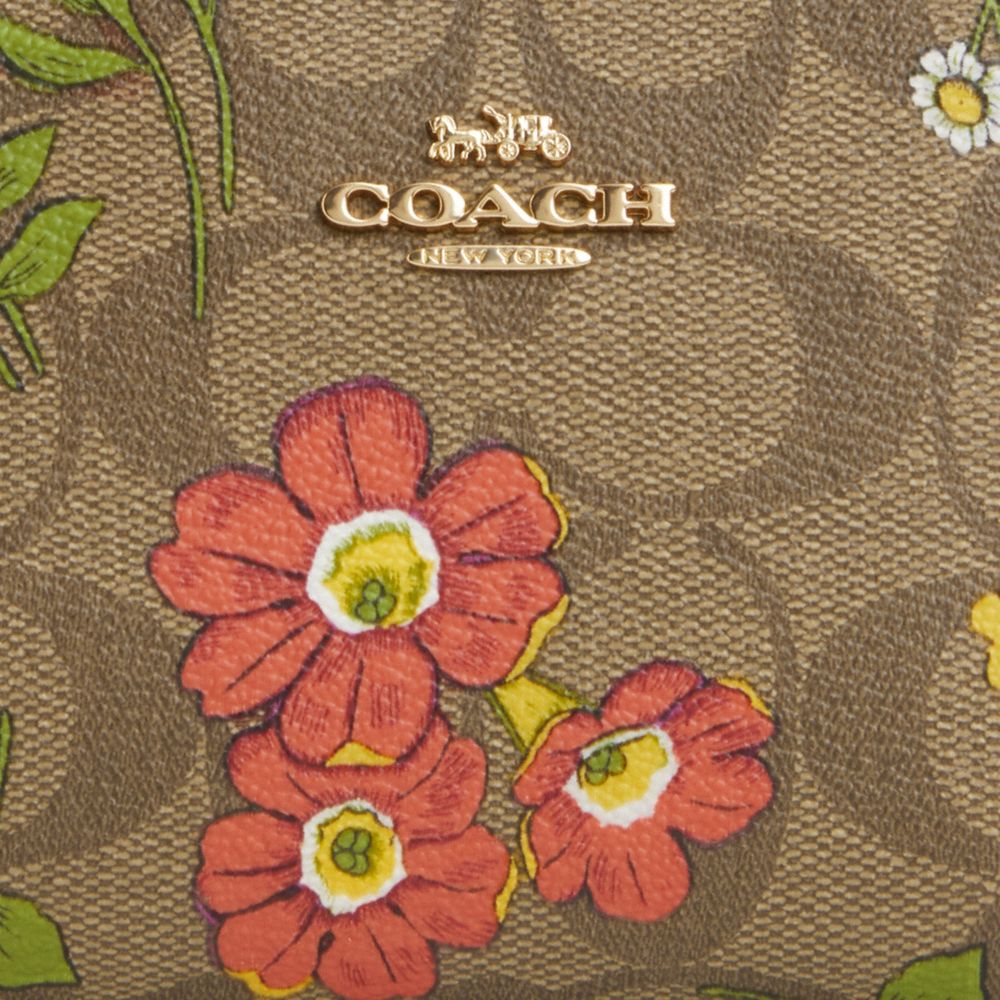 COACH®,PORTEFEUILLE À BOUTON-PRESSION EN TOILE SIGNATURE AVEC IMPRIMÉ FLORAL COEUR,pvc,Or/Kaki Multi