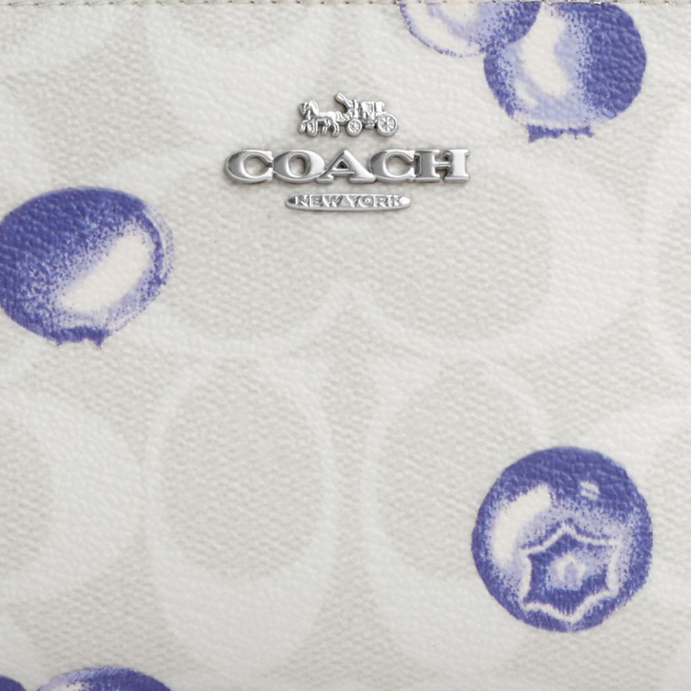 COACH®,SNAP WALLET IN SIGNATURE CANVAS WITH BLUEBERRY PRINT,Signature Canvas,Mini,Silver/Chalk/Light Violet
