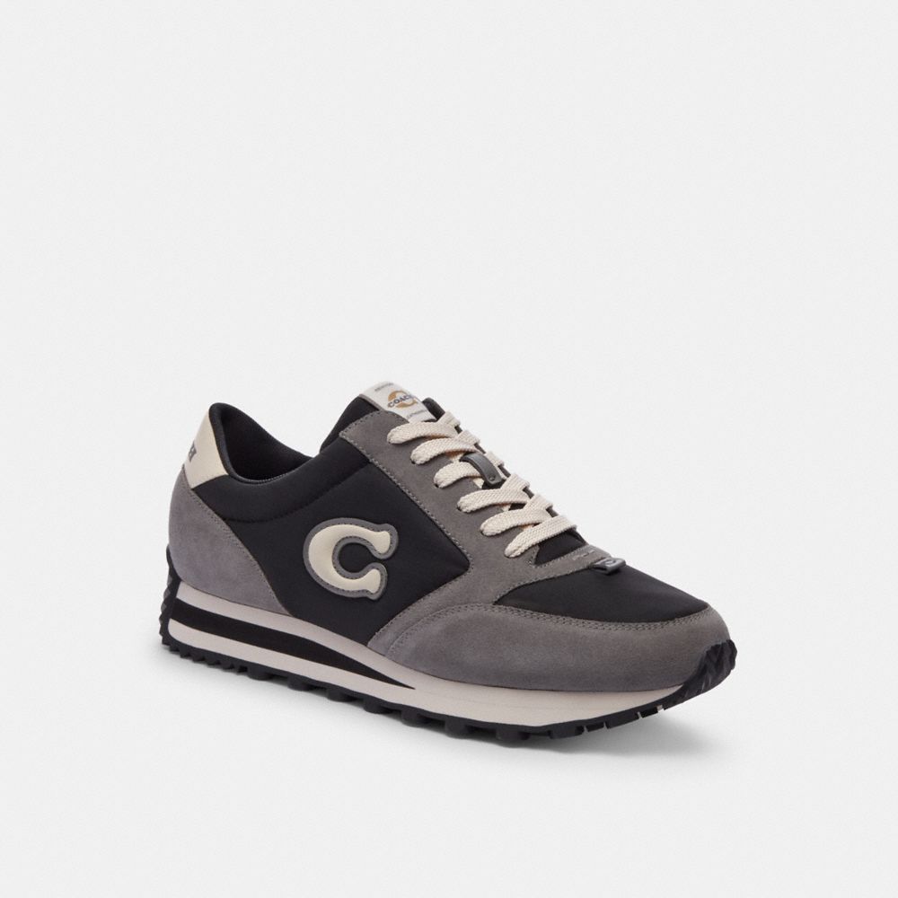 COACH®,RUNNER SNEAKER,Suede,Black/Heather Grey,Front View