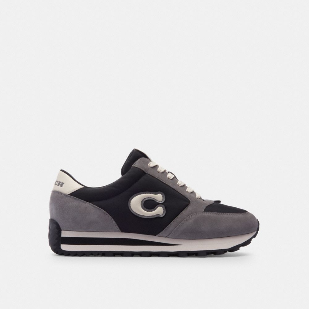 COACH®,RUNNER SNEAKER,Suede,Black/Heather Grey,Angle View