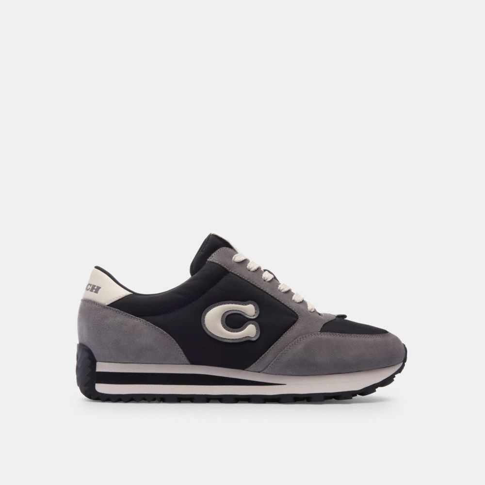 COACH®,CHAUSSURES DE SPORT POUR COUREUR,Daim,Noir/Gris bruyère,Angle View