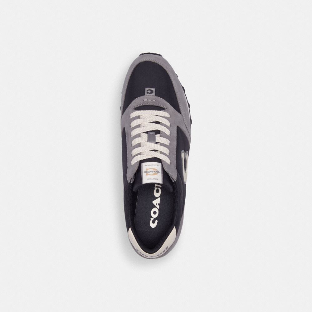 COACH®,RUNNER SNEAKER,Suede,Black/Heather Grey,Inside View,Top View