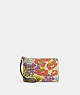 COACH®,CORNER ZIP WRISTLET WITH FLORAL PRINT,Leather,Silver/Ivory Multi,Front View