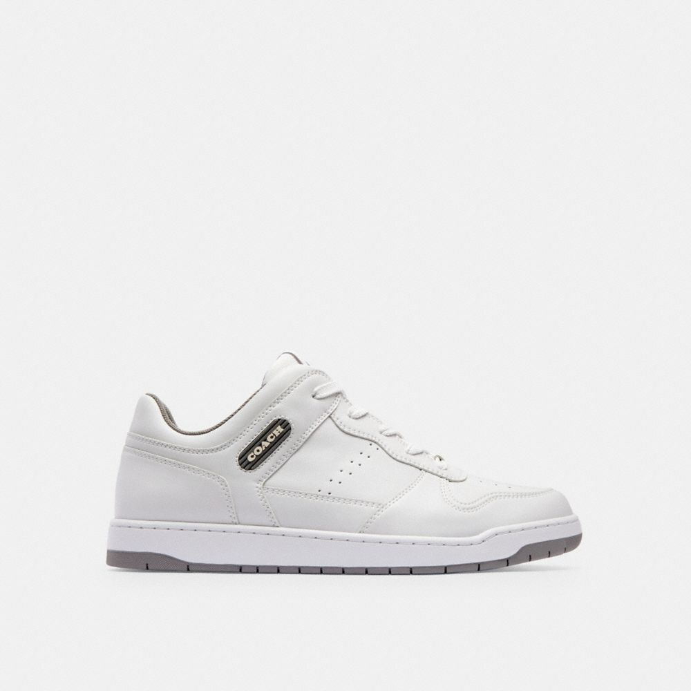 COACH®,C201 Sneaker,Leather,Rubber,Casual,Logo,Perforated,Traction,Casual,White,Angle View