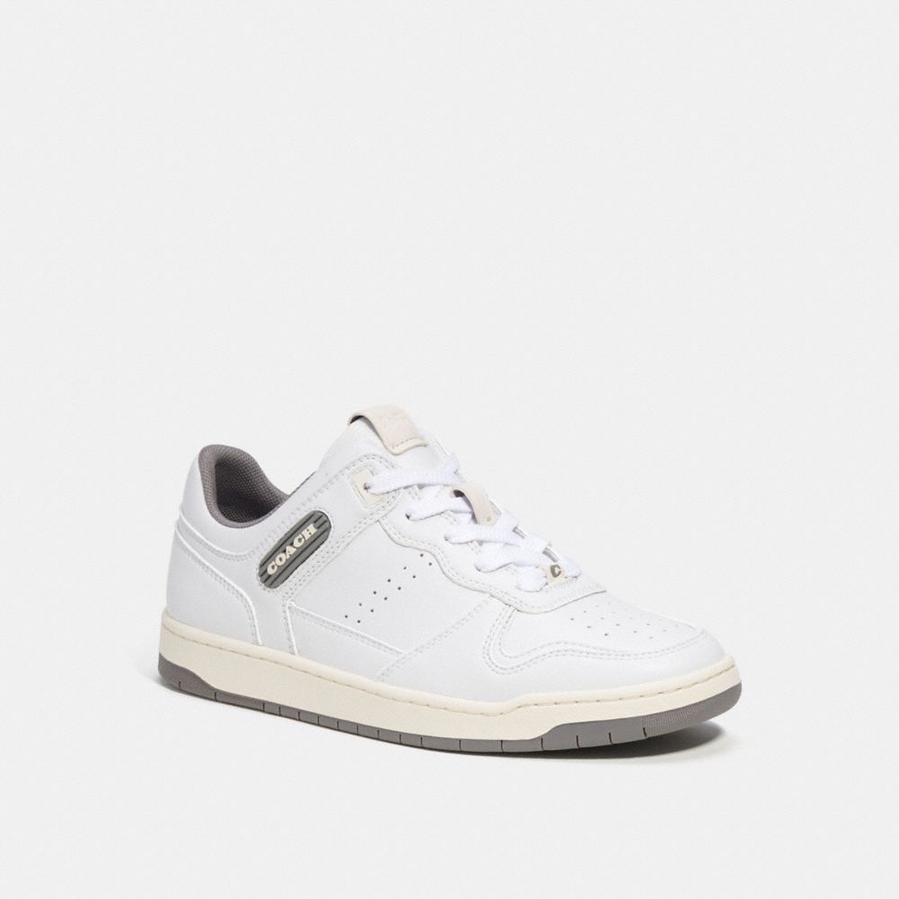 COACH®,C201 LOW TOP SNEAKER,Leather,Optic White/Heather Grey,Front View