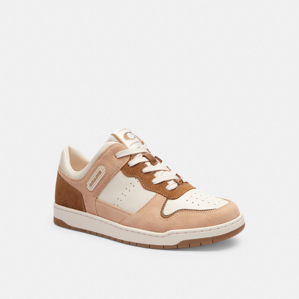 COACH®,C201 LOW TOP SNEAKER,Suede,Chalk/Beechwood,Front View