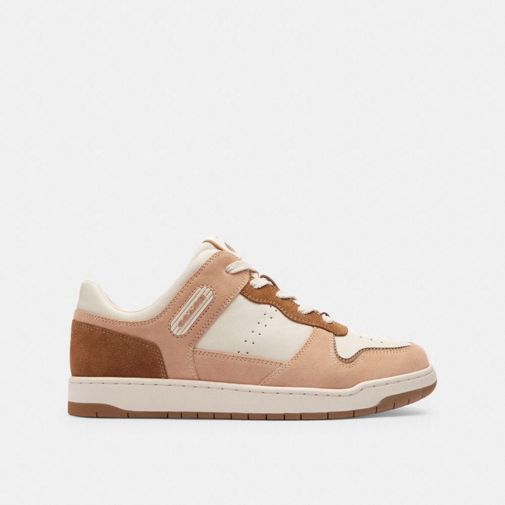 COACH®,C201 LOW TOP SNEAKER,Suede,Chalk/Beechwood,Angle View