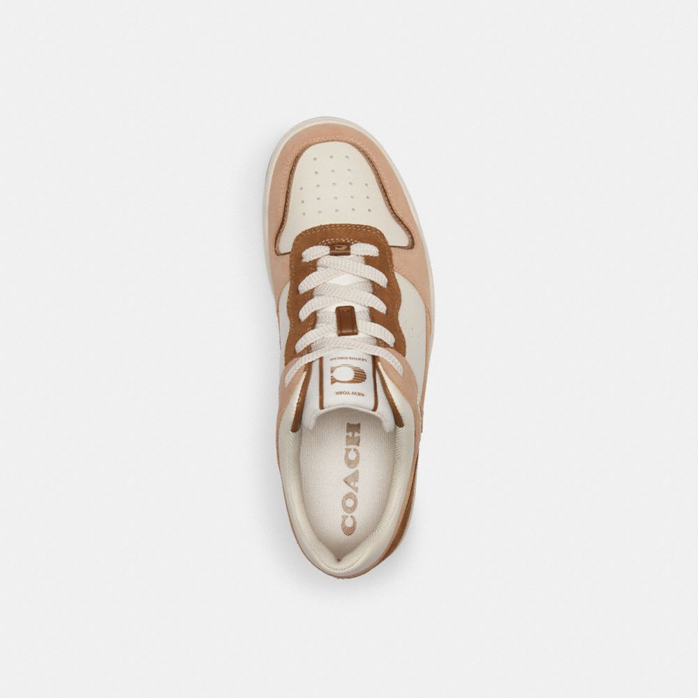 COACH®,C201 LOW TOP SNEAKER,Suede,Chalk/Beechwood,Inside View,Top View