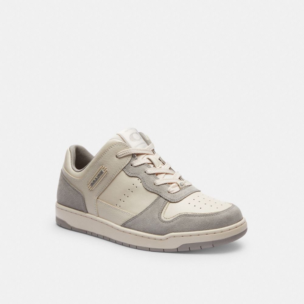 COACH®,C201 LOW TOP SNEAKER,Suede,Chalk/Dove Grey,Front View