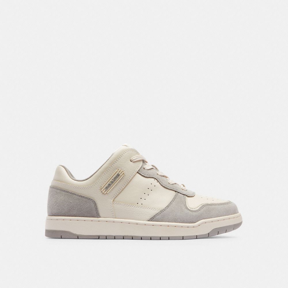 COACH®,C201 LOW TOP SNEAKER,Suede,Chalk/Dove Grey,Angle View