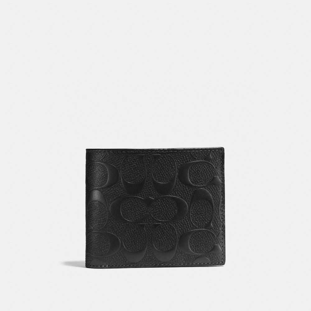 COACH®,3-IN-1 WALLET IN SIGNATURE LEATHER,Smooth Leather,Mini,Black,Front View image number 0