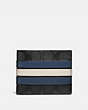 COACH®,3-IN-1 WALLET IN SIGNATURE CANVAS WITH VARSITY STRIPE,Leather,Mini,Charcoal/Denim/Chalk,Front View