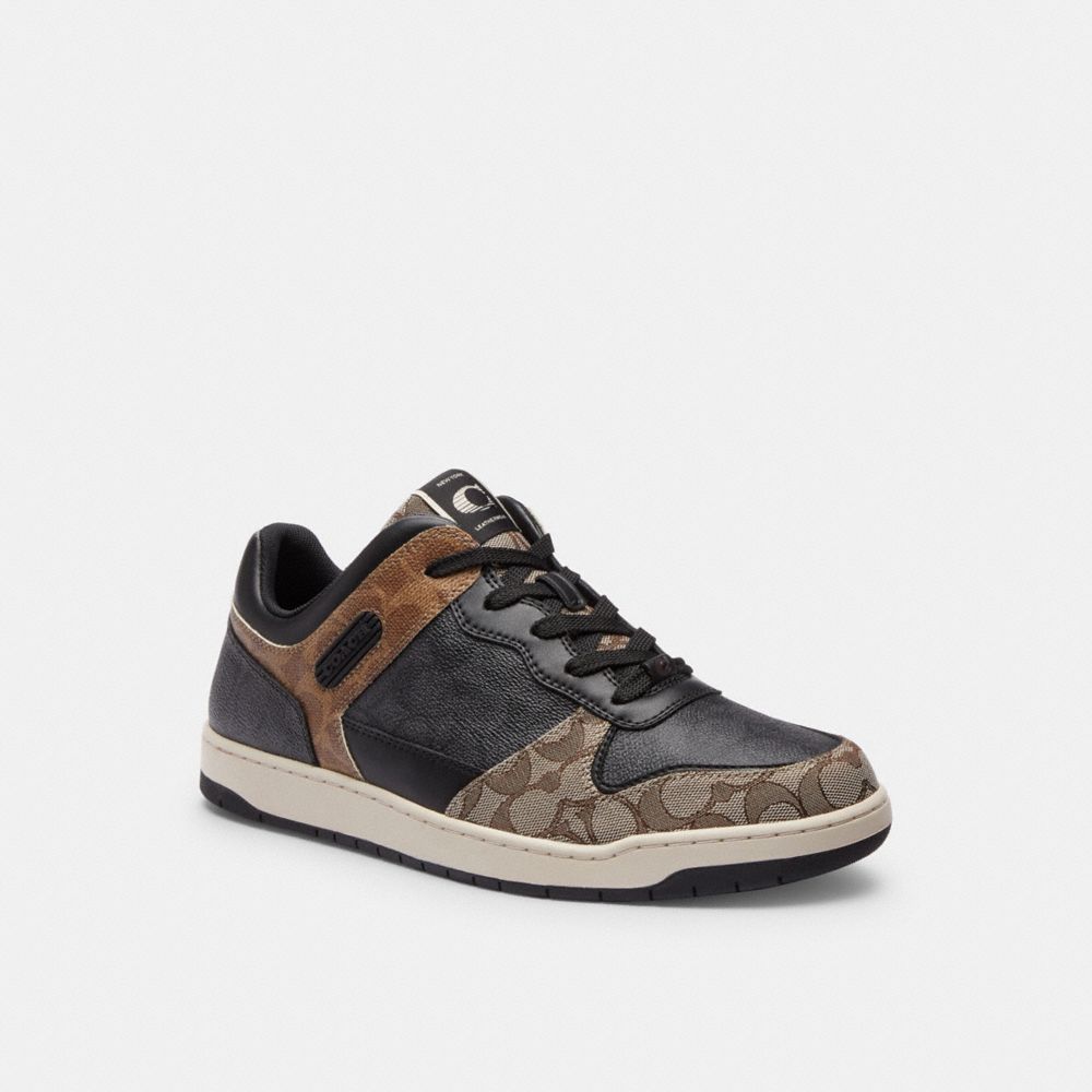 COACH®,C201 SNEAKER IN SIGNATURE,Signature Coated Canvas,Black/Maple,Front View